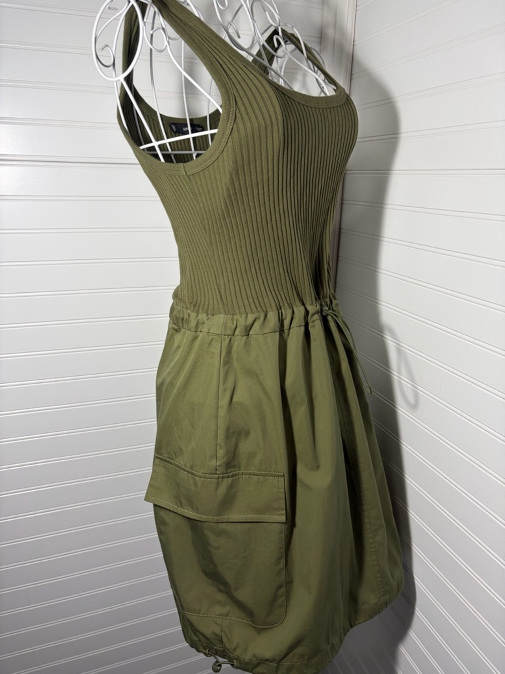 Mango Olive Ribbed Tank Utility Mini Dress - Picture 7 of 10